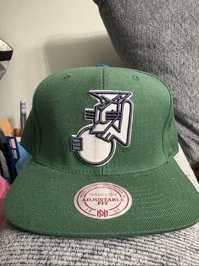 Mitchell & Ness Green Snapback Hat with White and Navy Logo